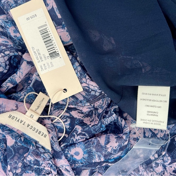 NWT Rebecca Taylor Kiku Chiffon Ruffle Floral Asymmetrical Blouse Top Size 12 - Picture 4 of 9